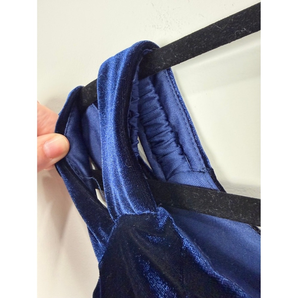 Velvet Evening Gown Formal Floor Length Royal‎ Blue Spaghetti Strap 6 - Picture 3 of 11